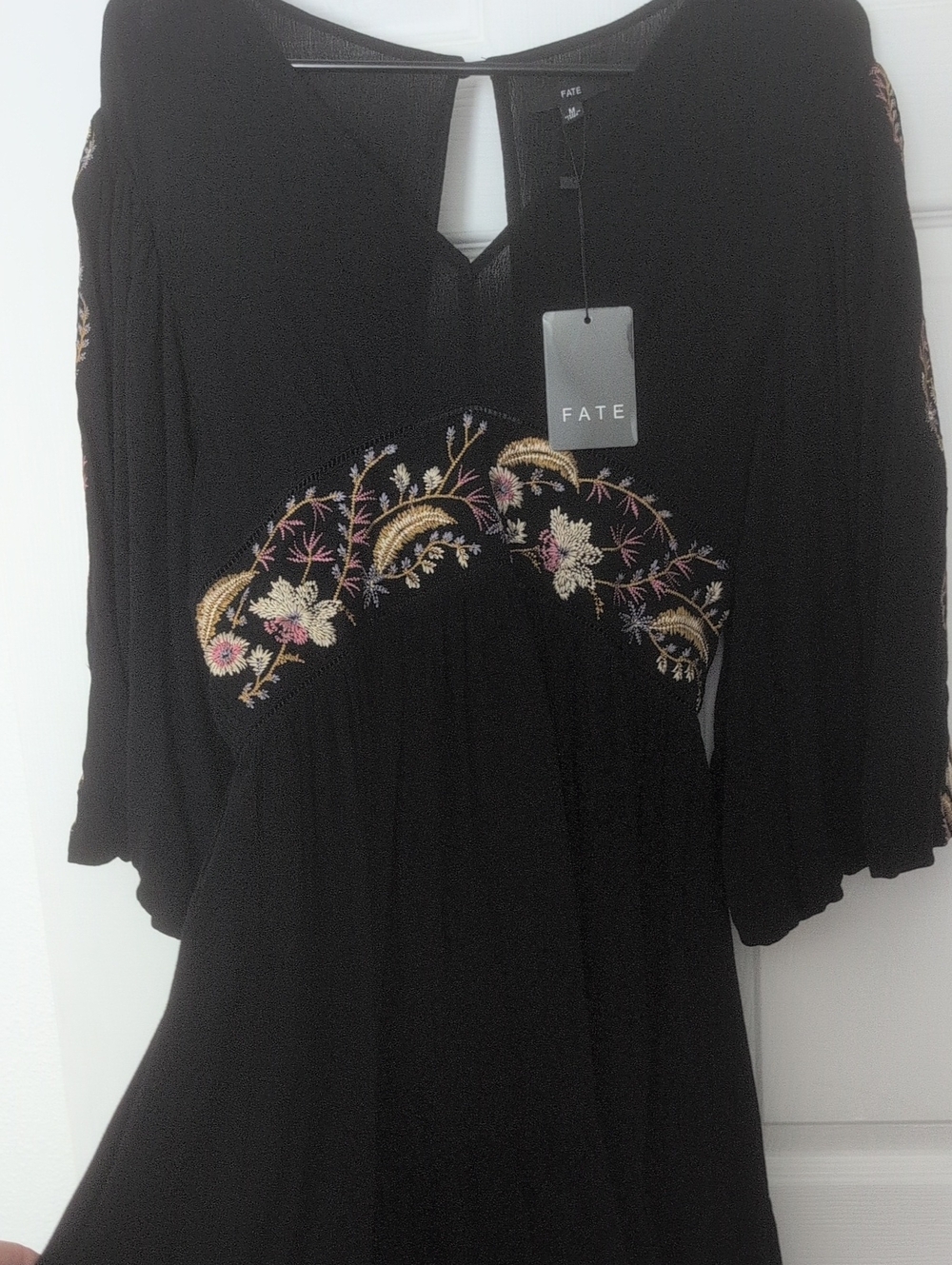 Fate Floral Embroidered Keyhole / Open-Back Babydoll Dress